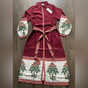 NWT Garrie B Floral Print Button Up Maxi Dress With Pockets & Belt Size Small
